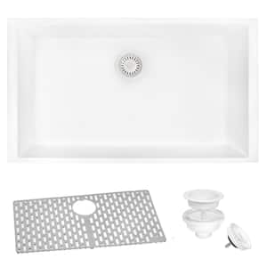 33 in. x 19 in. Single Bowl Undermount Granite Composite Kitchen Sink in Arctic White