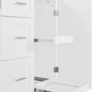 White Kitchen Cart with Drawers;Locking Casters;Shelf;Spice Rack;Wheels