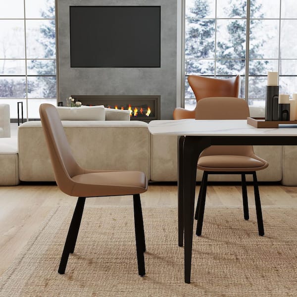 メゾンドファミーユ(Maison et Creation)ダイニングチェア Magic Home (Set of 6) Brown Faux Leather Upholstered Dining Chairs