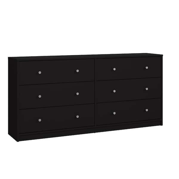 Portland 6-Drawer Double Dresser in Black 26.89 in. H x 56.34 in. W x 12.46 in. D