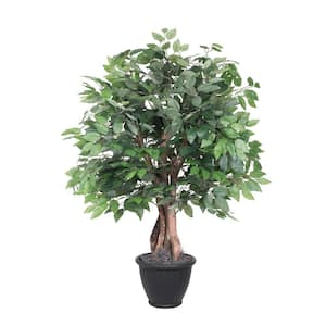 4 ft. Green Artificial Ficus Bush in Gray Round Plastic Container