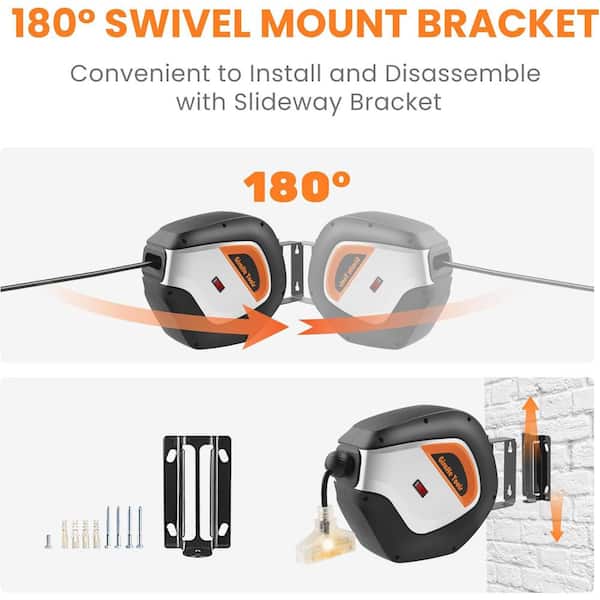 Giraffe Tools 50ft Retractable Extension Cord Reel – 12AWG/3C SJTOW – Indoor/Outdoor – Ceiling/Wall Mount
