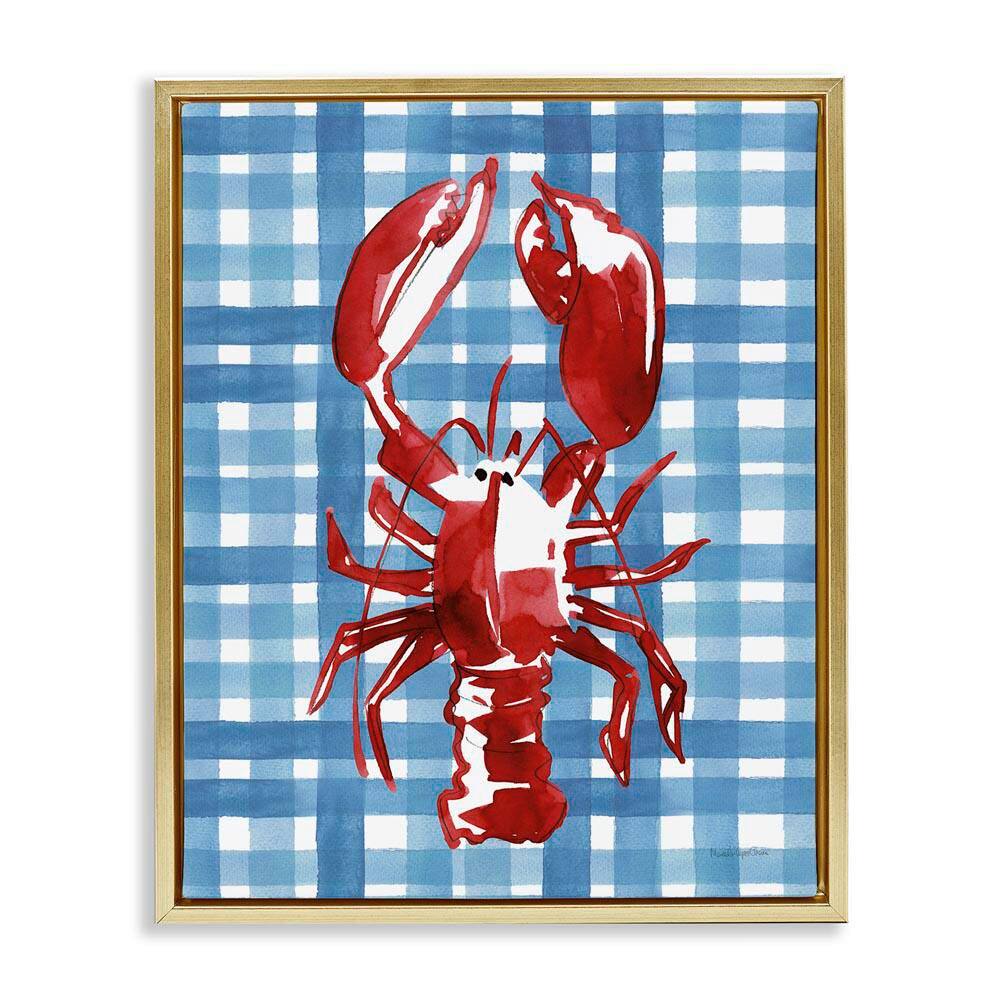 Coastal Lobster on Plaid by Mercedes Lopez Charro Gold Floater Frame Animal Graphic Art Print 31 in. x 25 in. price history on PriceWatchPro