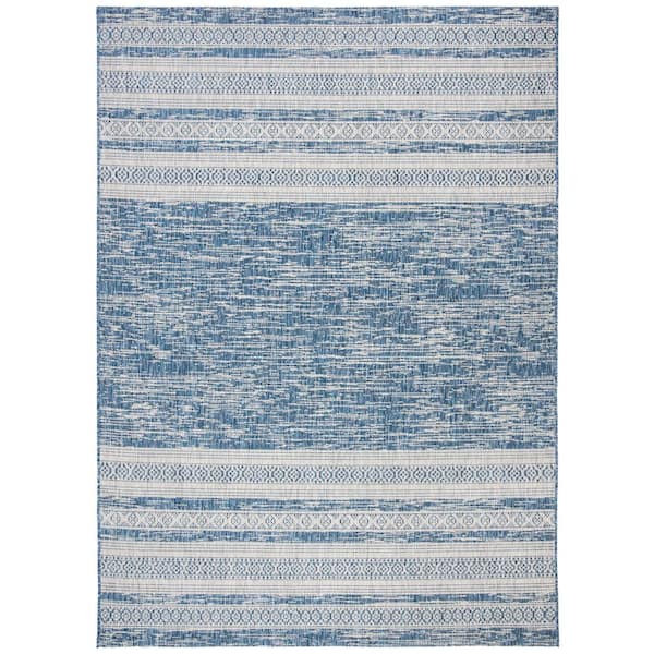SAFAVIEH Courtyard Navy/Gray 8 ft. x 11 ft. Aztec Striped Indoor/Outdoor Patio  Area Rug