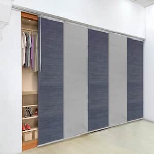 58 in. to 110 in. W x 94 in. L Denim Cream Adjustable Sliding Single Rail Track with 23.5 in. Slates Extendable