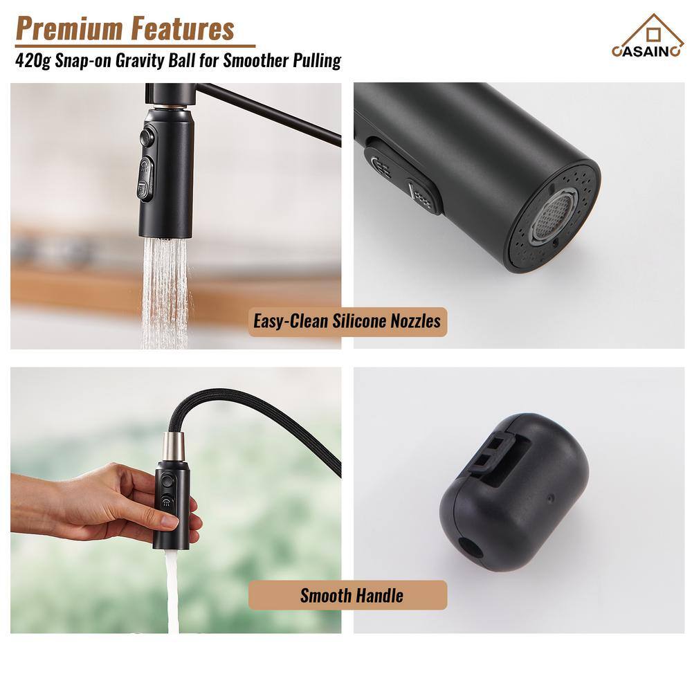 Matte Black and Brushed Nickel Pull Down Kitchen Faucet