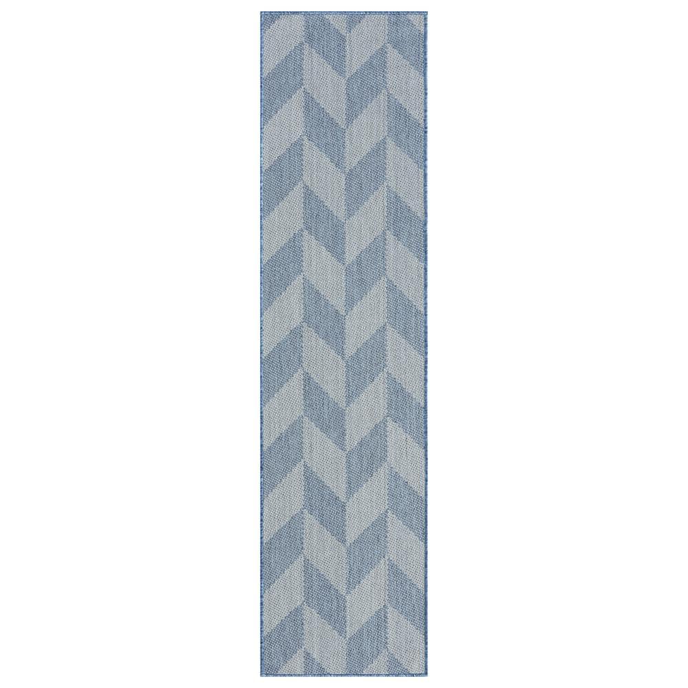 Modern Chic Blue/Grey Geometric Indoor/Outdoor Runner Rug