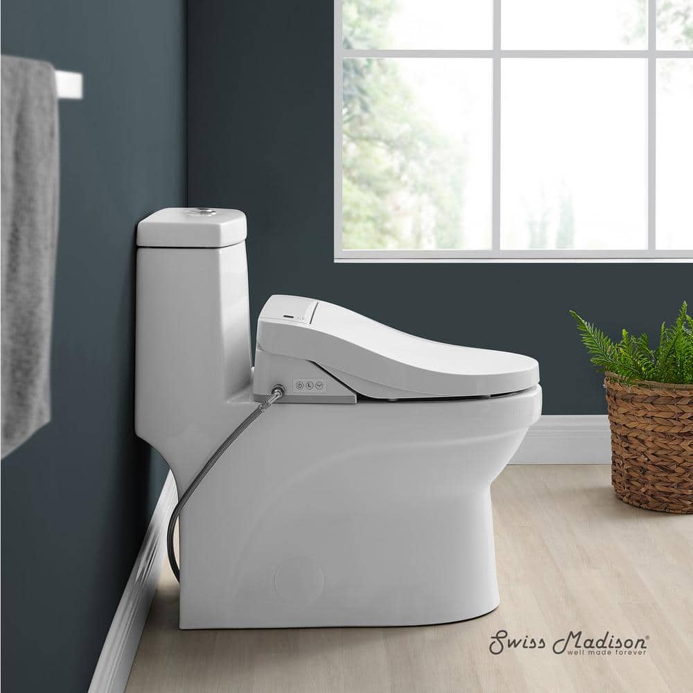 White Glossy Elongated Free Standing Dual Flush Toilet