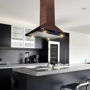 30 in. 343 CFM Convertible Kitchen Island Mount Range Hood in Embossing Copper with LED and Touch Panel
