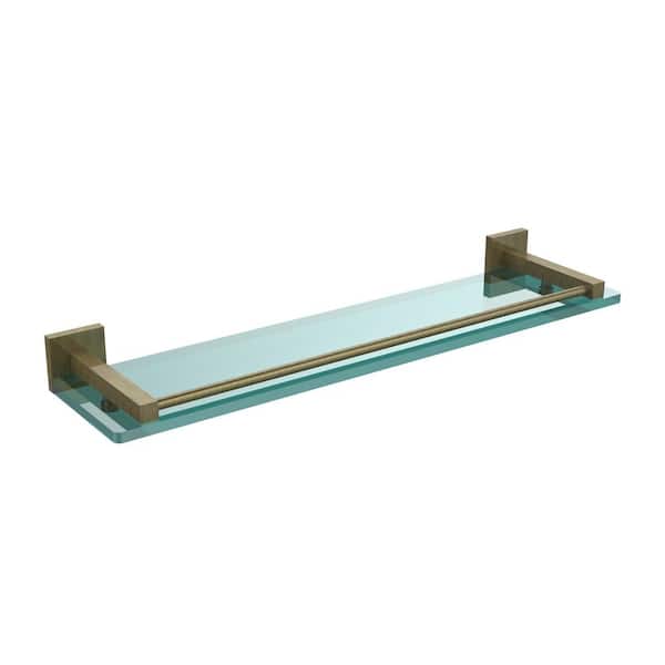 Allied Brass Montero 22 in. L x 2 in. H x 5-3/4 in. W Clear Glass Vanity Bathroom Shelf with Gallery Rail in Antique Brass