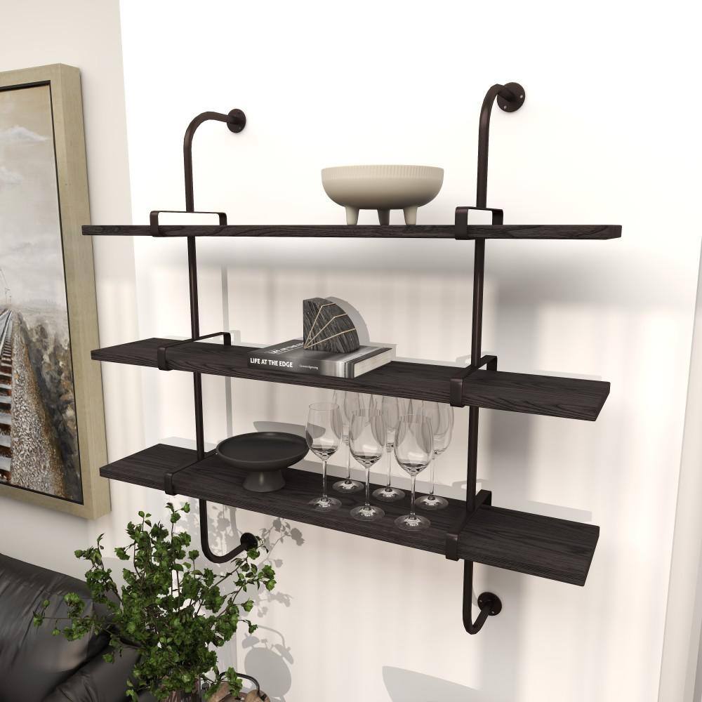 Sleek Gray 38" Industrial Wood Floating Wall Shelf