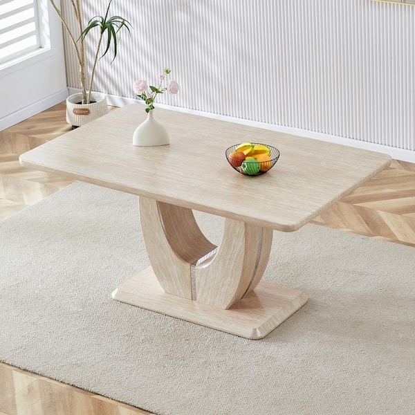 Polibi Modern Rectangle Yellow Faux Marble in. Pedestal Dining Table Seats for 6 (63.00 in. L x 30.00 in. H)