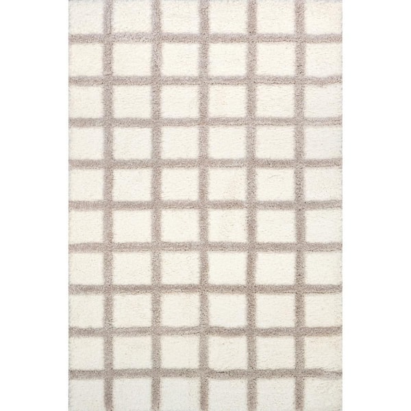 Christabel Checkered High-Low Shag Beige 4 ft. x 6 ft. Modern Area Rug