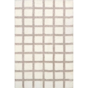 Christabel Checkered High-Low Shag Beige 5 ft. 3 in. x 7 ft. 3 in. Modern Area Rug