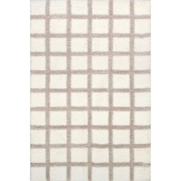 nuLOOM Christabel Checkered High-Low Shag Beige 5 ft. 3 in. x 7 ft. 3 in. Modern Area Rug