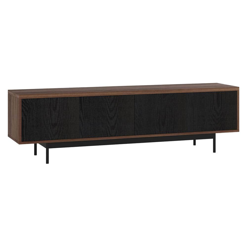 Whitman 70 in. Satin Walnut and Black Grain TV Stand Fits TV up to 75 in.