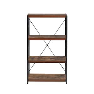43 in. Height Weathered Oak and Black 4-Shelves Industrial Wood Rectangular Bookshelf with 3 Open Compartments