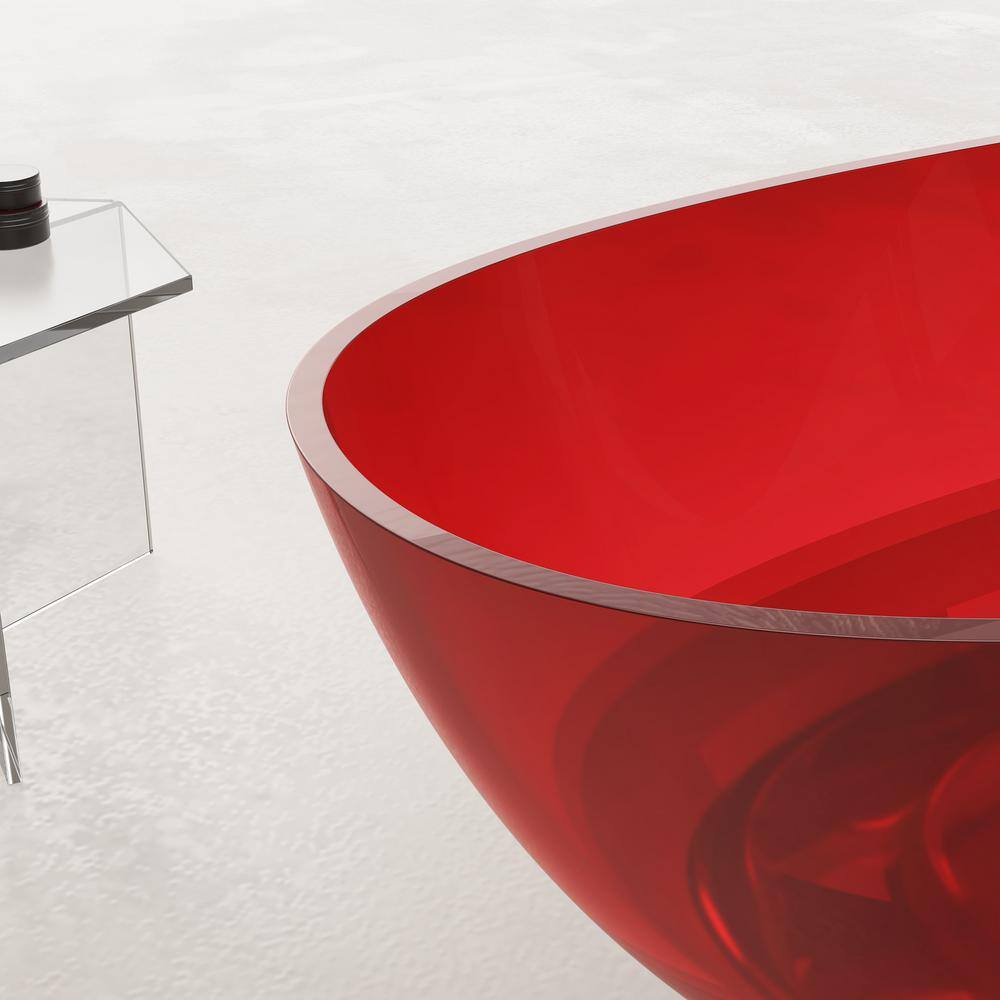 59" Pure Resin Red Freestanding Stone Resin Soaking Bathtub