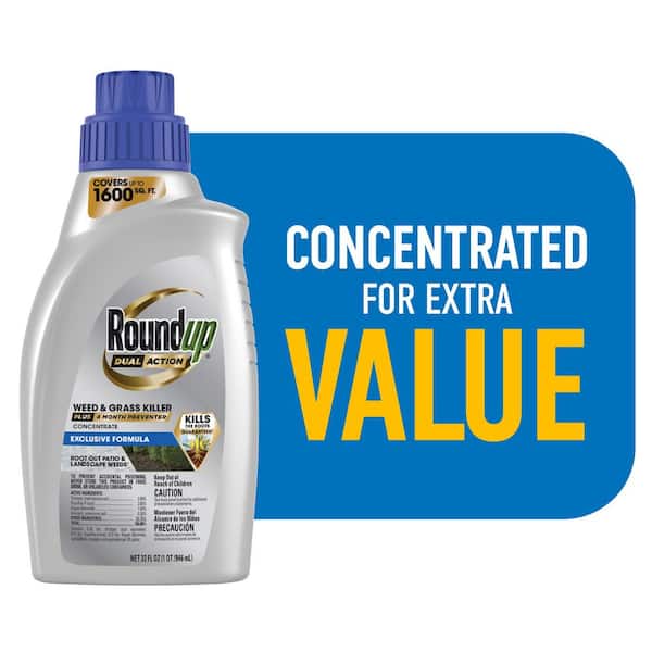 Roundup 32 fl. oz. Dual Action Weed and Grass Killer Plus 4-Month Preventer  Concentrate 5376906 - The Home Depot