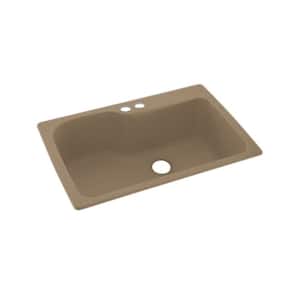 Dual-Mount Solid Surface 33 in. x 22 in. 2-Hole Single Bowl Kitchen Sink in Barley