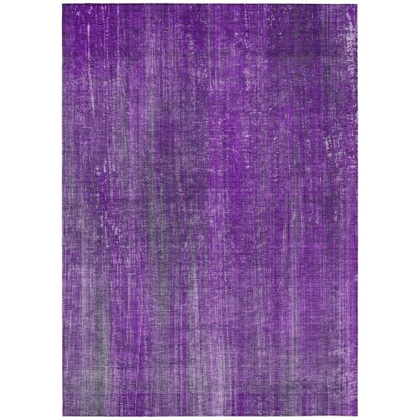 Purple 9 ft. x 12 ft. Woven Striped Polyester Rectangle Indoor / Outdoor Area Rug