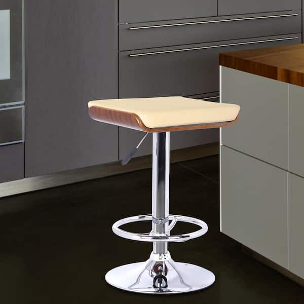 Armen Living Java Bar Stool in Chrome with Walnut wood and Cream Pu upholstery
