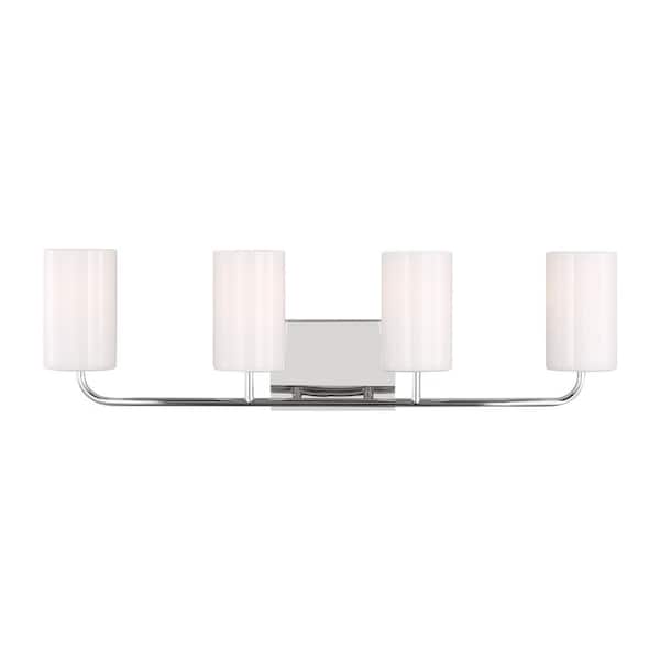 Generation Lighting Rhett 31 in. 4-Light Chrome Extra Large Vanity Light with Clear/White Glass Shades