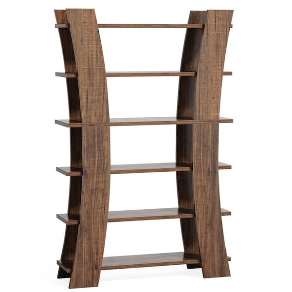 BYBLIGHT Eulas 70.87 in. Tall Brown Wood 6-Shelf Standard Bookcase with 6 Open Shelves