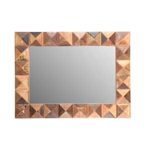 36 in. W x 48 in. H Brown Wood Geometric Faceted Framed Accent Mirror