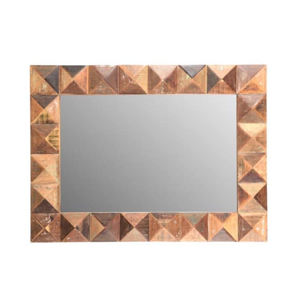HomeRoots 36 in. W x 48 in. H Brown Wood Geometric Faceted Framed Accent Mirror