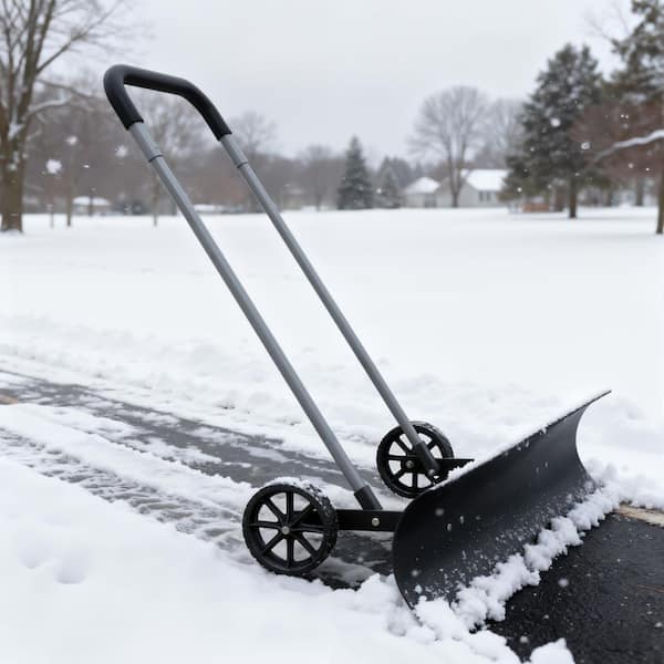 48.03 in. Metal Handle Steel Snow Shovel with Wheeled Push Design for Driveway, Sidewalk, and Yard Snow Removal