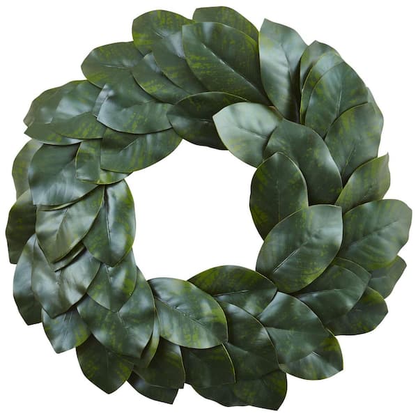 Nearly Natural Magnolia Leaf 24 in. Artificial Wreath