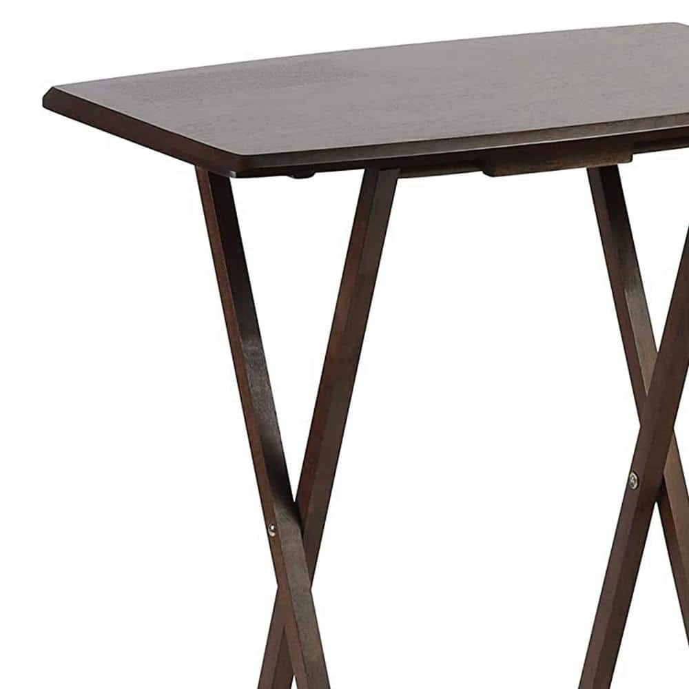 Walnut Solid Wood Folding TV Tray Table Set with Storage Rack, 10-Piece