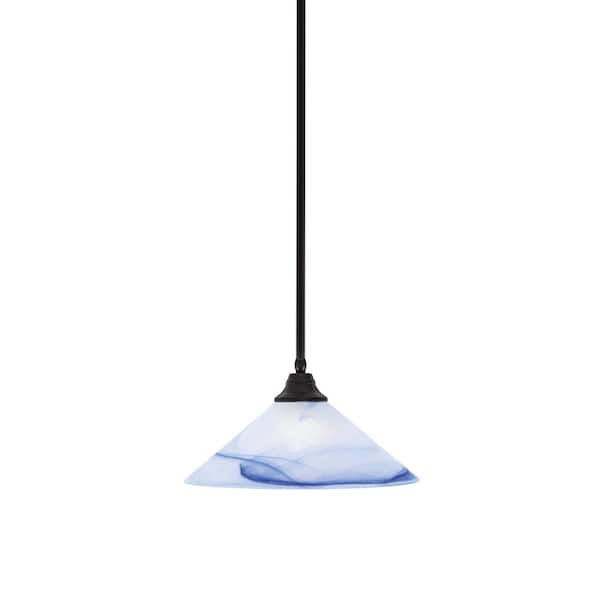 Unbranded Sparta 100-Watt 1-Light Espresso Stem Pendant Light with Blue Swirl Glass and Light Bulb Not Included