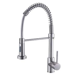 Single Handle Deck Mount Pull Down Sprayer Kitchen Faucet in Brushed Nickel