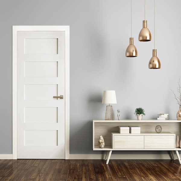 30 in. x 80 in. Shaker 5-Panel Primed Solid Core MDF Wood Interior Door Slab