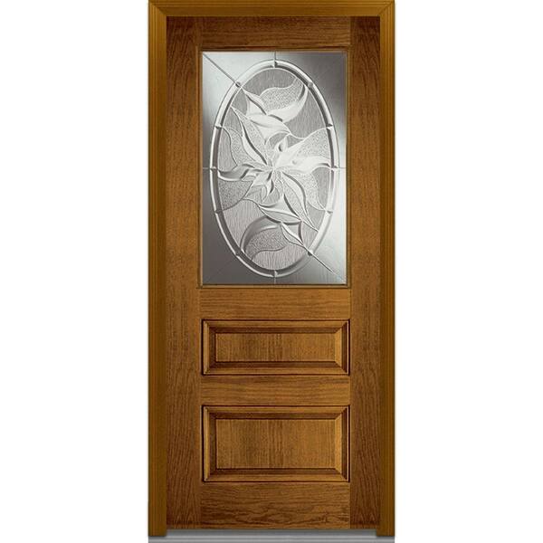 Milliken Millwork 36 in. x 80 in. Lasting Impressions Right Hand 1/2 Lite Decorative Modern Stained Fiberglass Oak Prehung Front Door