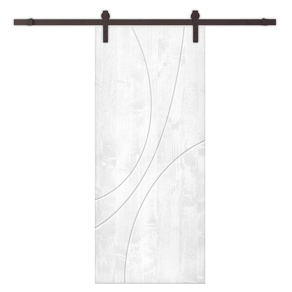 CALHOME 24 in. x 80 in. White Stained Pine Wood Modern Interior Sliding Barn Door with Hardware Kit