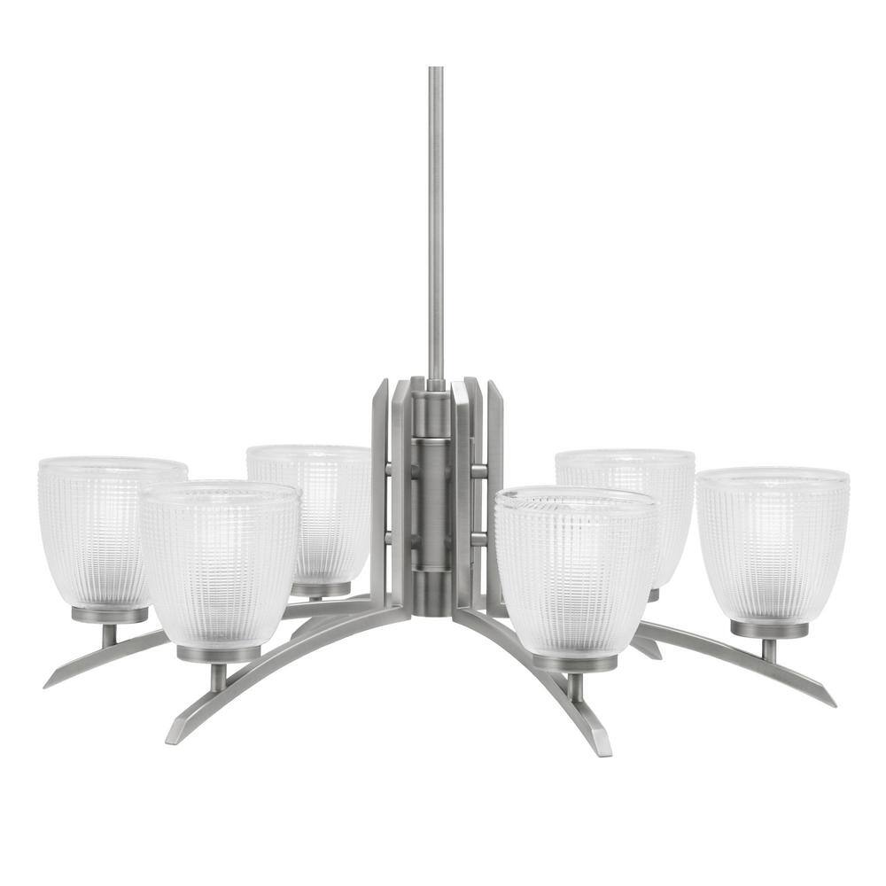 Siena 26.5 in. 6 Light Graphite Chandelier with Clear Ribbed Glass Shades