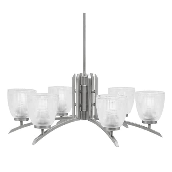 Unbranded Siena 26.5 in. 6 Light Graphite Chandelier with Clear Ribbed Glass Shades