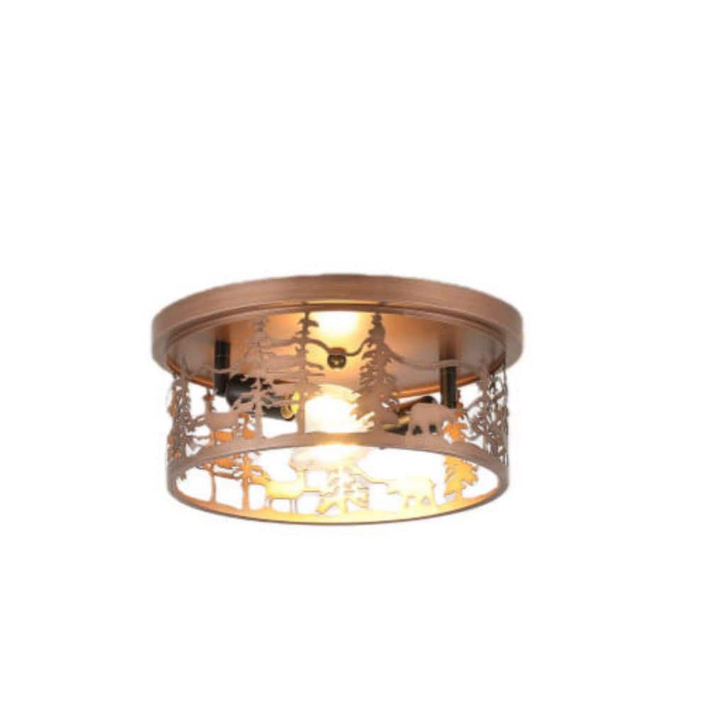 11 in. 2-Light Bronze Round Industrial Farmhouse Flush Mount Ceiling Light with Turnable Light Cap for Hallway price history on PriceWatchPro