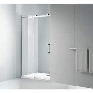 Tidy 48 in. L x 32 in. W x 78 in. H Alcove Shower Kit with Sliding Frameless Shower Door in Chrome and Shower Pan