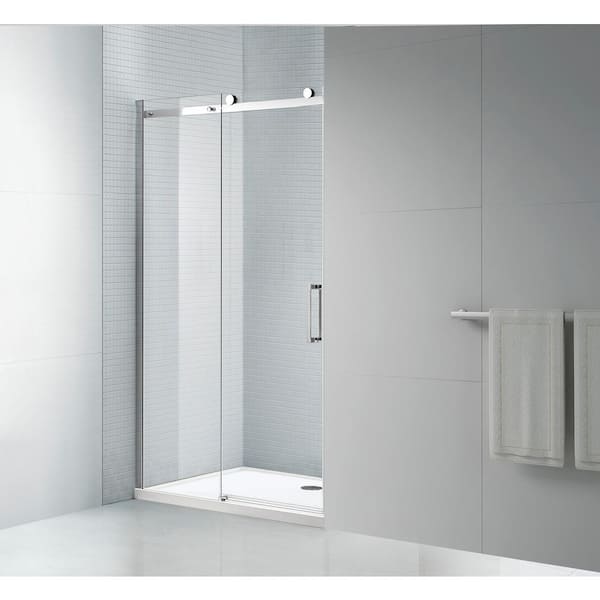 Ella Tidy 48 in. L x 32 in. W x 78 in. H Alcove Shower Kit with Sliding Frameless Shower Door in Chrome and Shower Pan