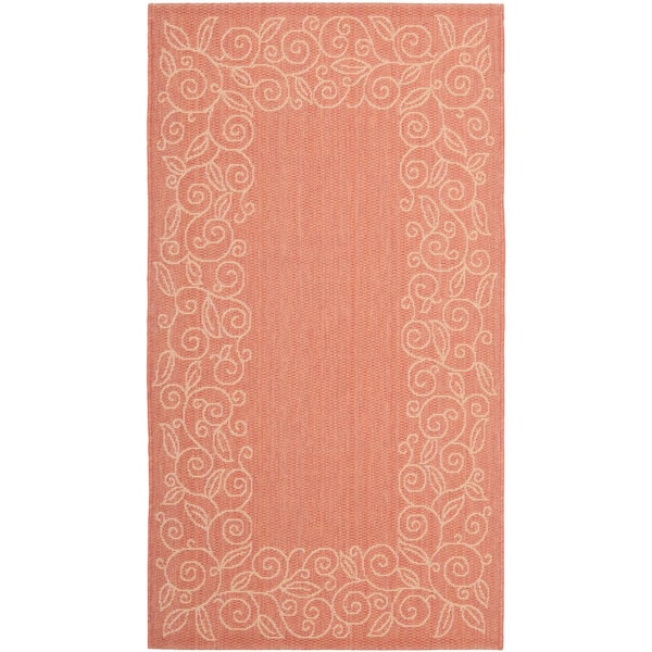 Courtyard Terracotta/Beige Doormat 3 ft. x 5 ft. Floral Indoor/Outdoor Patio Area Rug