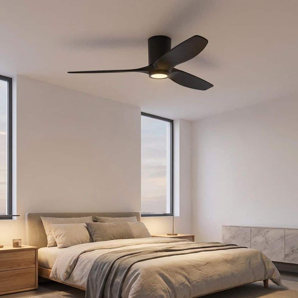 Seyra 52 in. Midnight Black Hugger Standard Indoor/Outdoor Smart LED Ceiling Fan with Remote Included price history on PriceWatchPro