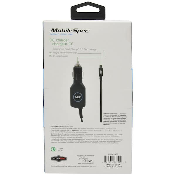 MobileSpec 8 ft. 12-Volt/DC Quick Charge 3.0 Charger with Cable MBS03402 -  The Home Depot