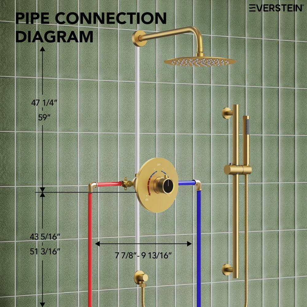 Brushed Gold 10" Rainfall Shower System with Handheld