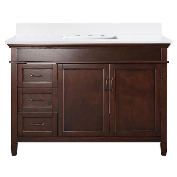 Home Decorators Collection Ashburn 49 in. W x 22 in. D Bath Vanity in Mahogany with White Quartz Top