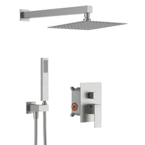 1-Spray Patterns with 1.8 GPM 12 in. Tub Wall Mount Dual Shower Heads in Brushed Nickel (Valve Included)