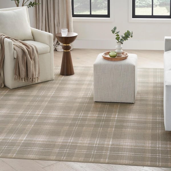 Grafix Olive 5 ft. x 7 ft. Plaid Contemporary Area Rug